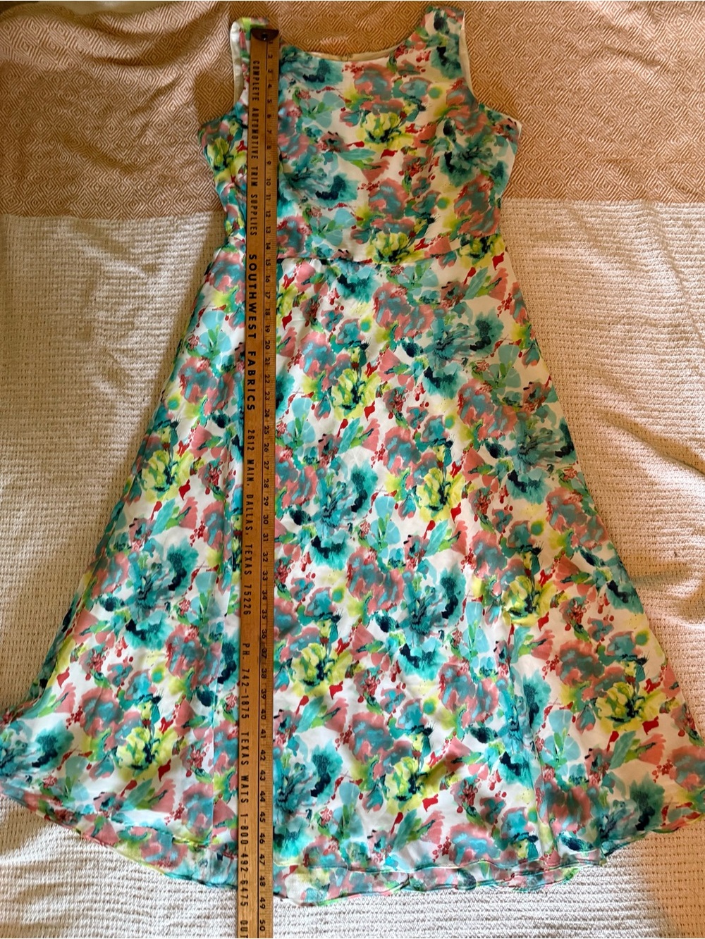 Floral Watercolor A-Line Sundress in Teal & Coral - Picture 9 of 11